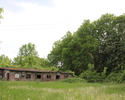Zdjęcie przedstawia park w Czachowie. Na pierwszym planie widać polanę, w tle ruiny po folwarku, po prawej stronie zdjęcia drzewa.                                                                      