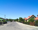 Zdjęcie przedstawia główną drogę we wsi Niemica wraz z zabudowaniami.                                                                                                                                   