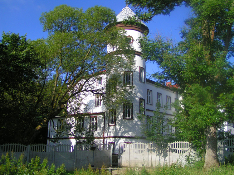 Pałac i park pałacowy z drugiej ćwierci XIX wieku w Stanominie, gm. Białogard (lato)