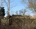 Zdjęcie przedstawia pozostałość po schodach prowadzących do dawnego pałacu i fragment muru w dawnym parku pałacowym w Bezrzeczu                                                                         