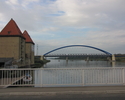 Widok na spichlerze nad Dziwną z mostu obrotowego                                                                                                                                                       