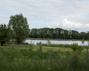 Zdjęcie przedstawia park w Klępiczu. Na pierwszym planie widać polanę, w tle jezioro.                                                                                                                   
