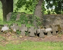 Zdjęcie przedstawia cmentarz przykościelny w Lubiechowie Górnym. Na pierwszym planie widać pomniki w kształcie krzyży.                                                                                  