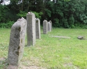 Zdjęcie przedstawia cmentarz żydowski w Cedyni. Na pierwszym planie widać rząd żydowskich nagrobków.                                                                                                    