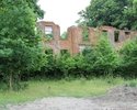 Zdjęcie przedstawia pałac w Dobropolu. Na pierwszym planie widać ruiny pałacu częściowo przysłonięte krzewami.                                                                                          