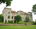 Zdjęcie przedstawia ruiny pałacu na terenie parku dworskiego w Warnicach                                                                                                                                