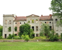 Zdjęcie przedstawia ruiny pałacu na terenie parku dworskiego w Warnicach                                                                                                                                